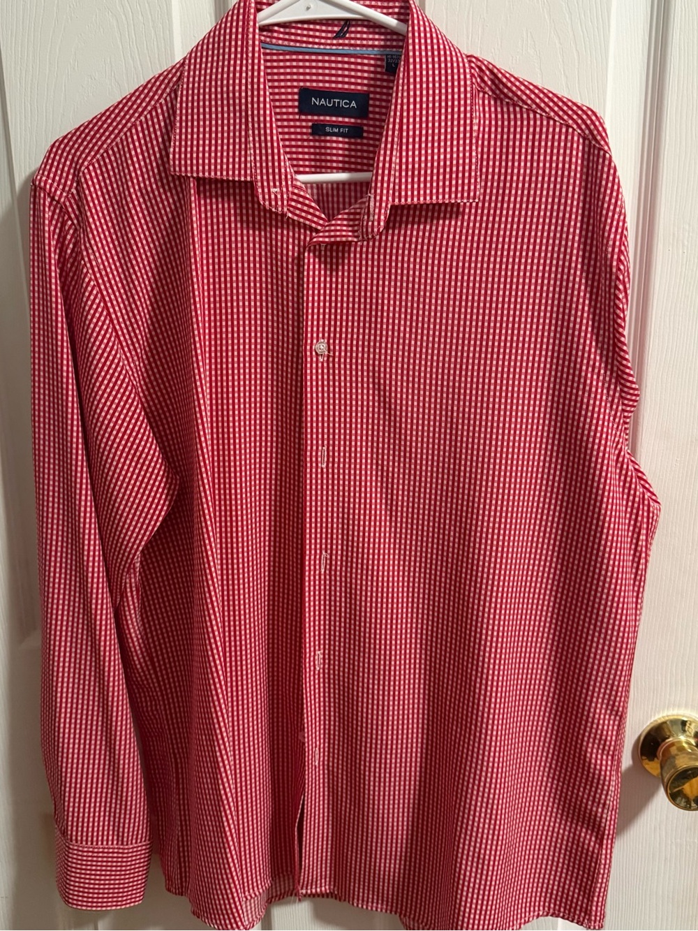 Nautica Red and White Slim Fit Micro-Check Button-Down Shirt